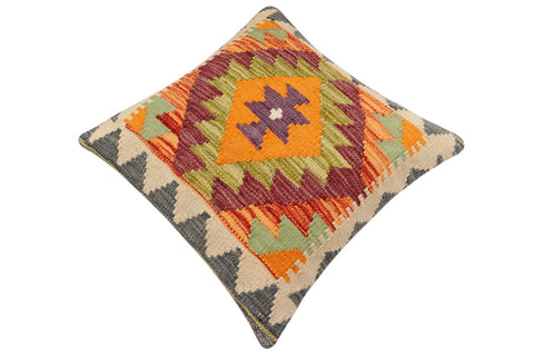 handmade Traditional Pillow Rust Gray Hand-Woven SQUARE 100% WOOL  Hand woven turkish pillow  2 x 2