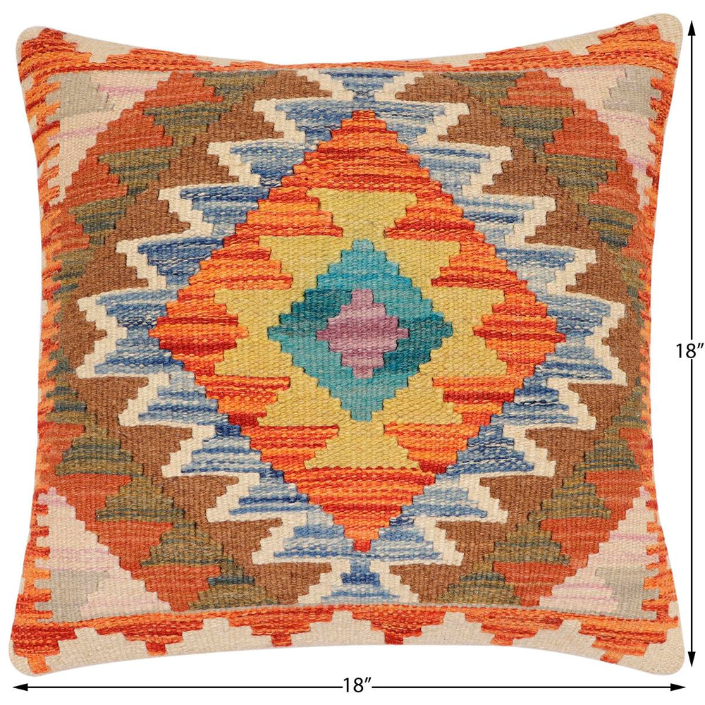 handmade Traditional Pillow Rust Blue Hand-Woven SQUARE 100% WOOL Hand woven turkish pillow2' x 2'