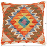 handmade Traditional Pillow Rust Blue Hand-Woven SQUARE 100% WOOL Hand woven turkish pillow2' x 2'