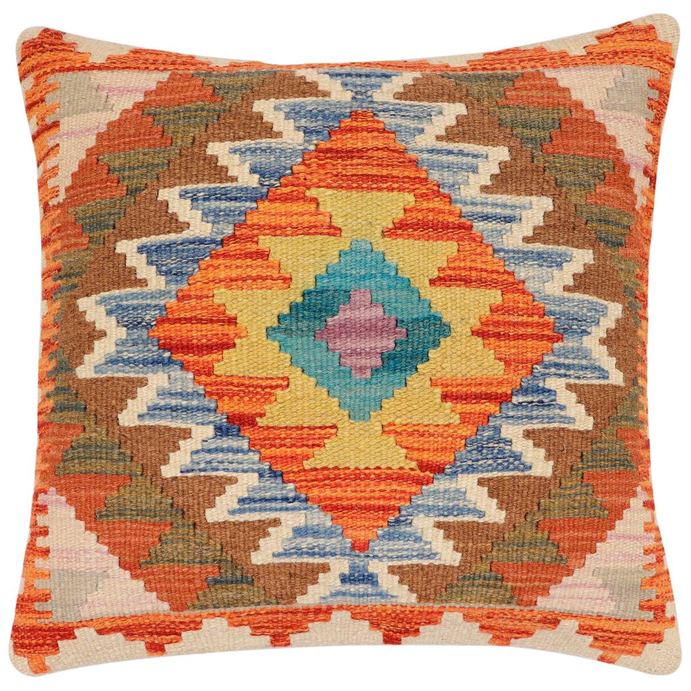 handmade Traditional Pillow Rust Blue Hand-Woven SQUARE 100% WOOL Hand woven turkish pillow2' x 2'