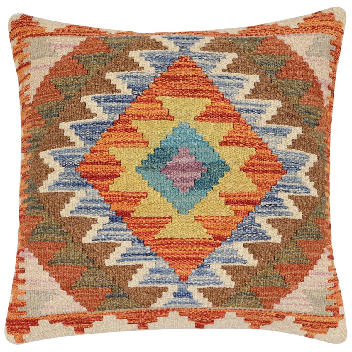 handmade Traditional Pillow Rust Blue Hand-Woven SQUARE 100% WOOL Hand woven turkish pillow2' x 2'