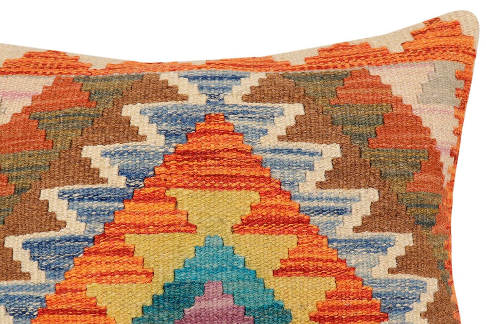 handmade Traditional Pillow Rust Blue Hand-Woven SQUARE 100% WOOL Hand woven turkish pillow2' x 2'