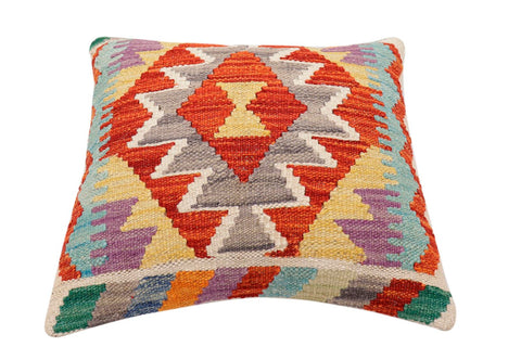 handmade Traditional Pillow Rust Blue Hand-Woven SQUARE 100% WOOL  Hand woven turkish pillow  2 x 2
