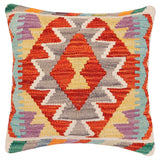 handmade Traditional Pillow Rust Blue Hand-Woven SQUARE 100% WOOL  Hand woven turkish pillow  2 x 2