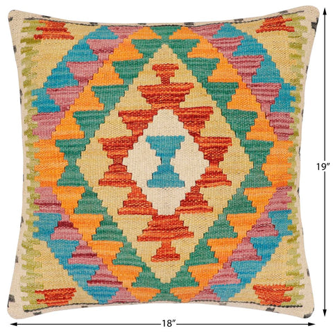 handmade Traditional Pillow Rust Blue Hand-Woven SQUARE 100% WOOL  Hand woven turkish pillow  2 x 2