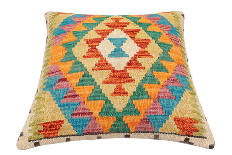 handmade Traditional Pillow Rust Blue Hand-Woven SQUARE 100% WOOL  Hand woven turkish pillow  2 x 2