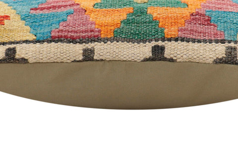 handmade Traditional Pillow Rust Blue Hand-Woven SQUARE 100% WOOL  Hand woven turkish pillow  2 x 2