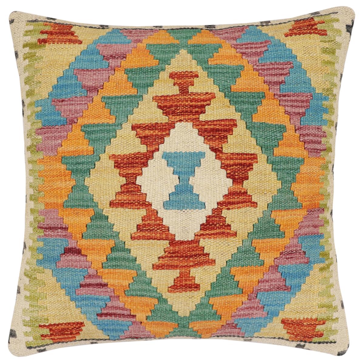 handmade Traditional Pillow Rust Blue Hand-Woven SQUARE 100% WOOL  Hand woven turkish pillow  2 x 2