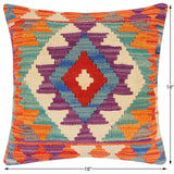 handmade Traditional Pillow Rust Blue Hand-Woven SQUARE 100% WOOL Hand woven turkish pillow2' x 2'