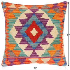 handmade Traditional Pillow Rust Blue Hand-Woven SQUARE 100% WOOL Hand woven turkish pillow2' x 2'