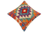 handmade Traditional Pillow Rust Blue Hand-Woven SQUARE 100% WOOL Hand woven turkish pillow2' x 2'