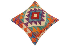 handmade Traditional Pillow Rust Blue Hand-Woven SQUARE 100% WOOL Hand woven turkish pillow2' x 2'