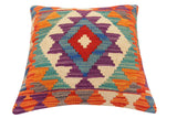 handmade Traditional Pillow Rust Blue Hand-Woven SQUARE 100% WOOL Hand woven turkish pillow2' x 2'