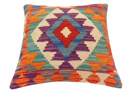 handmade Traditional Pillow Rust Blue Hand-Woven SQUARE 100% WOOL Hand woven turkish pillow2 x 2