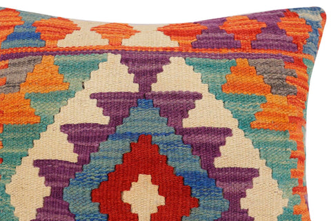 handmade Traditional Pillow Rust Blue Hand-Woven SQUARE 100% WOOL Hand woven turkish pillow2 x 2