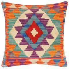 handmade Traditional Pillow Rust Blue Hand-Woven SQUARE 100% WOOL Hand woven turkish pillow2' x 2'