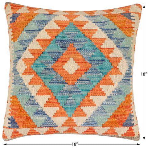 handmade Traditional Pillow Rust Blue Hand-Woven SQUARE 100% WOOL Hand woven turkish pillow2 x 2