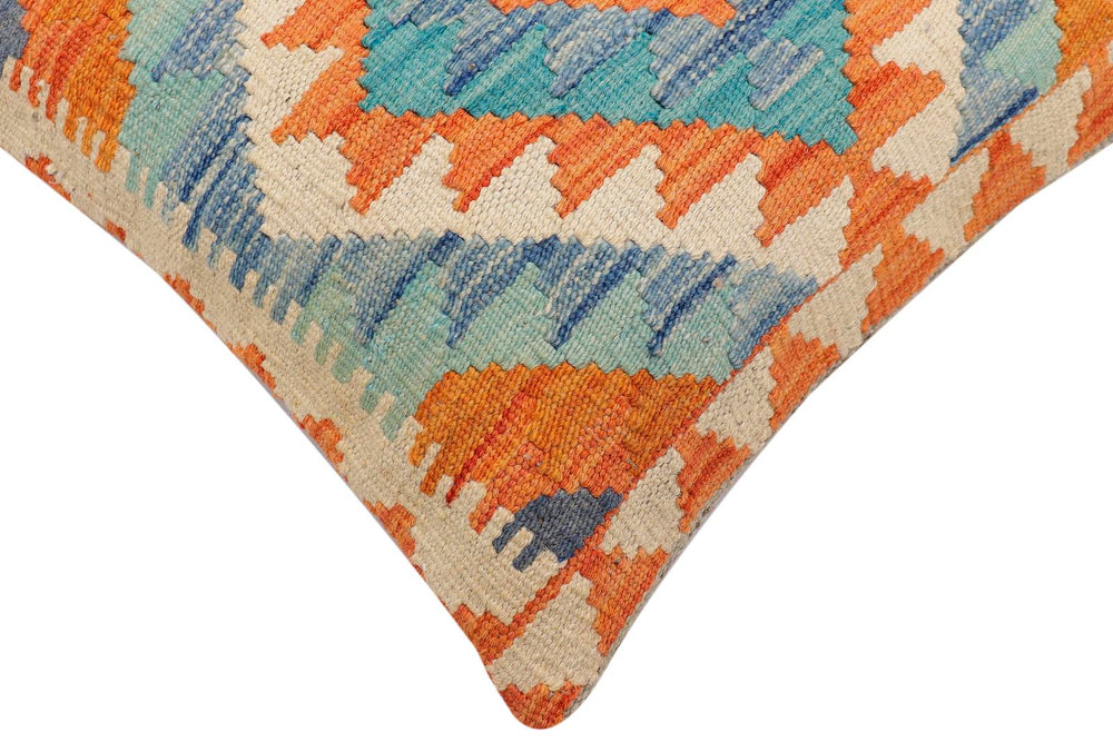 handmade Traditional Pillow Rust Blue Hand-Woven SQUARE 100% WOOL Hand woven turkish pillow2' x 2'