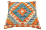 handmade Traditional Pillow Rust Blue Hand-Woven SQUARE 100% WOOL Hand woven turkish pillow2' x 2'