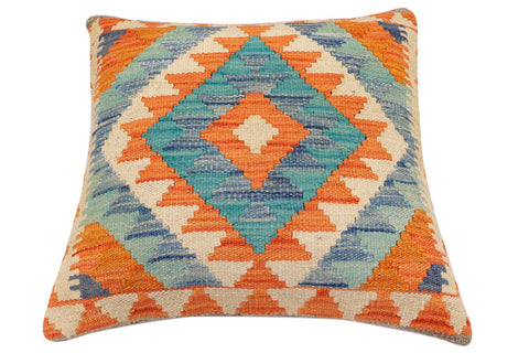 handmade Traditional Pillow Rust Blue Hand-Woven SQUARE 100% WOOL Hand woven turkish pillow2 x 2
