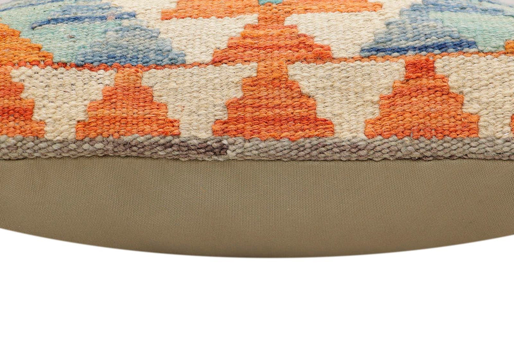 handmade Traditional Pillow Rust Blue Hand-Woven SQUARE 100% WOOL Hand woven turkish pillow2' x 2'