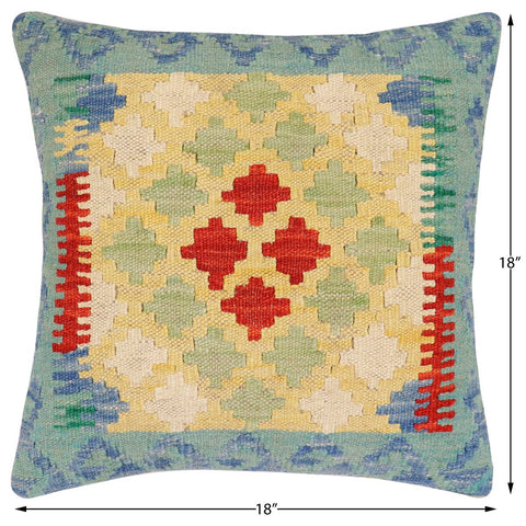 handmade Traditional Pillow Blue Red Hand-Woven SQUARE 100% WOOL Hand woven turkish pillow2 x 2