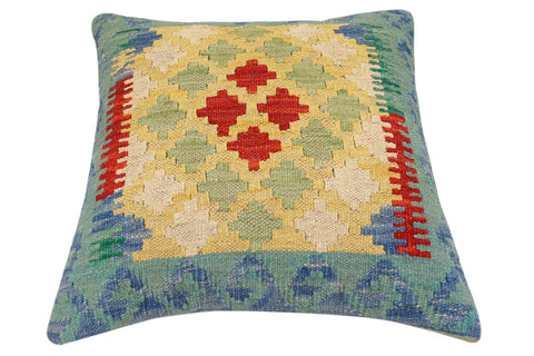 handmade Traditional Pillow Blue Red Hand-Woven SQUARE 100% WOOL Hand woven turkish pillow2 x 2