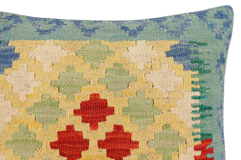 handmade Traditional Pillow Blue Red Hand-Woven SQUARE 100% WOOL Hand woven turkish pillow2 x 2
