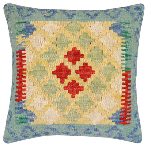 handmade Traditional Pillow Blue Red Hand-Woven SQUARE 100% WOOL Hand woven turkish pillow2 x 2