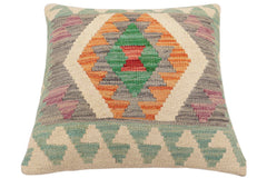 handmade Traditional Pillow Gray Rust Hand-Woven SQUARE 100% WOOL  Hand woven turkish pillow  2 x 2