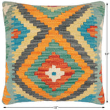 handmade Traditional Pillow Rust Blue Hand-Woven SQUARE 100% WOOL Hand woven turkish pillow2' x 2'