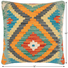 handmade Traditional Pillow Rust Blue Hand-Woven SQUARE 100% WOOL Hand woven turkish pillow2' x 2'