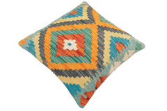 handmade Traditional Pillow Rust Blue Hand-Woven SQUARE 100% WOOL Hand woven turkish pillow2' x 2'