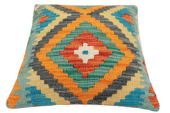 handmade Traditional Pillow Rust Blue Hand-Woven SQUARE 100% WOOL Hand woven turkish pillow2' x 2'