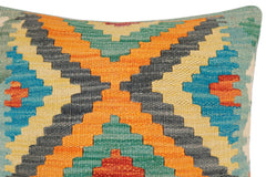 handmade Traditional Pillow Rust Blue Hand-Woven SQUARE 100% WOOL Hand woven turkish pillow2' x 2'