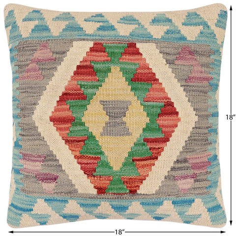 handmade Traditional Pillow Blue Red Hand-Woven SQUARE 100% WOOL Hand woven turkish pillow2 x 2