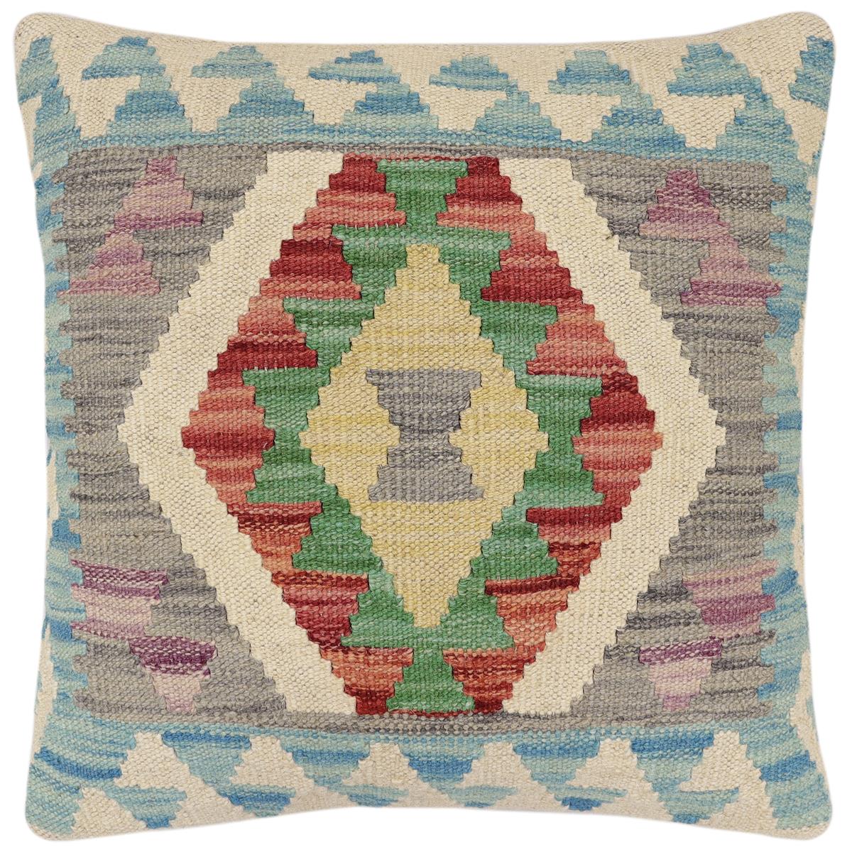 handmade Traditional Pillow Blue Red Hand-Woven SQUARE 100% WOOL Hand woven turkish pillow2 x 2