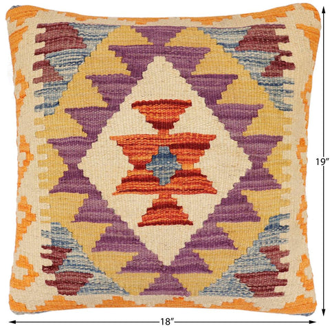 handmade Traditional Pillow Rust Blue Hand-Woven SQUARE 100% WOOL  Hand woven turkish pillow  2 x 2