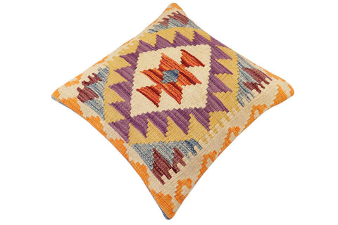 handmade Traditional Pillow Rust Blue Hand-Woven SQUARE 100% WOOL  Hand woven turkish pillow  2 x 2