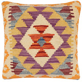 handmade Traditional Pillow Rust Blue Hand-Woven SQUARE 100% WOOL  Hand woven turkish pillow  2 x 2