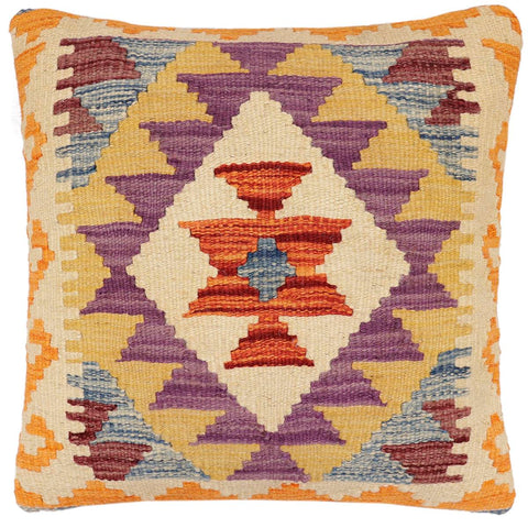 handmade Traditional Pillow Rust Blue Hand-Woven SQUARE 100% WOOL  Hand woven turkish pillow  2 x 2