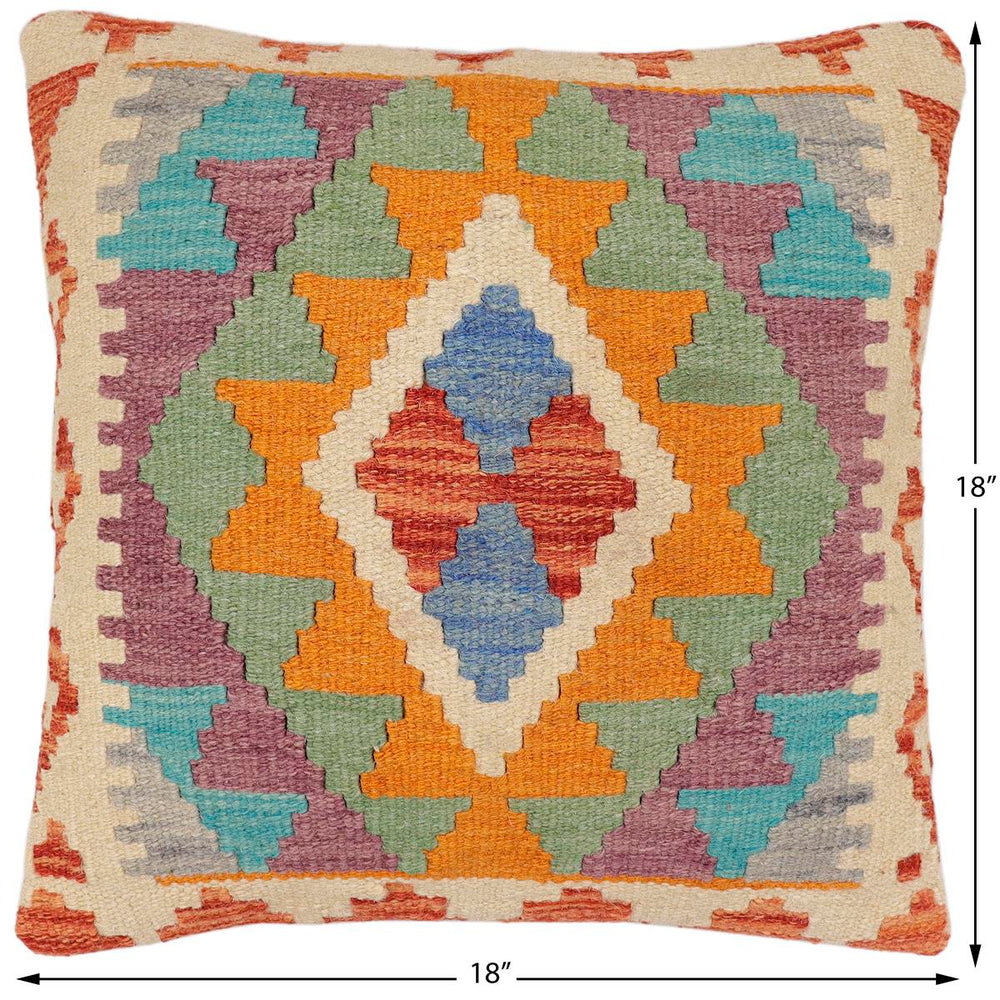 handmade Traditional Pillow Rust Blue Hand-Woven SQUARE 100% WOOL Hand woven turkish pillow2' x 2'