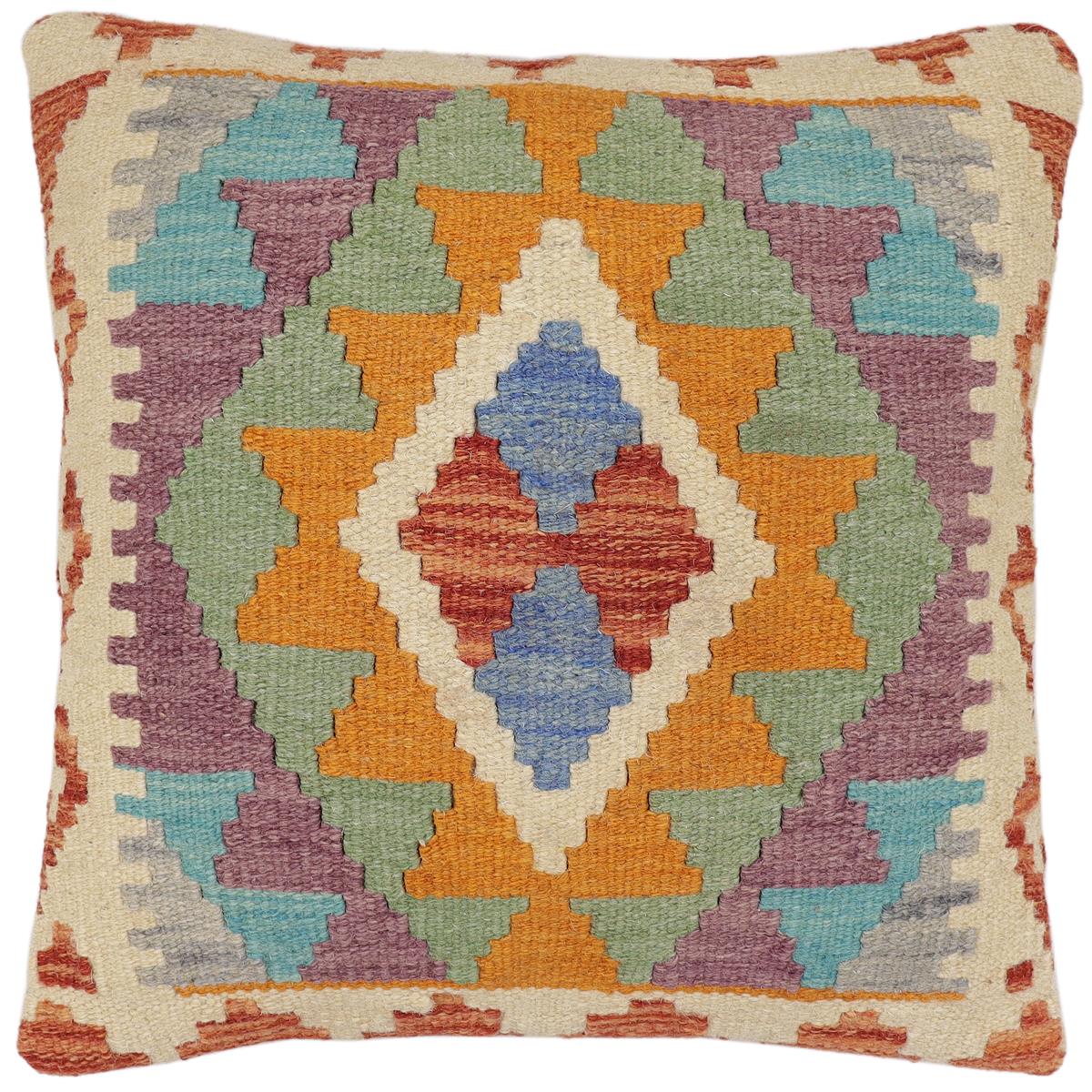 handmade Traditional Pillow Rust Blue Hand-Woven SQUARE 100% WOOL Hand woven turkish pillow2' x 2'