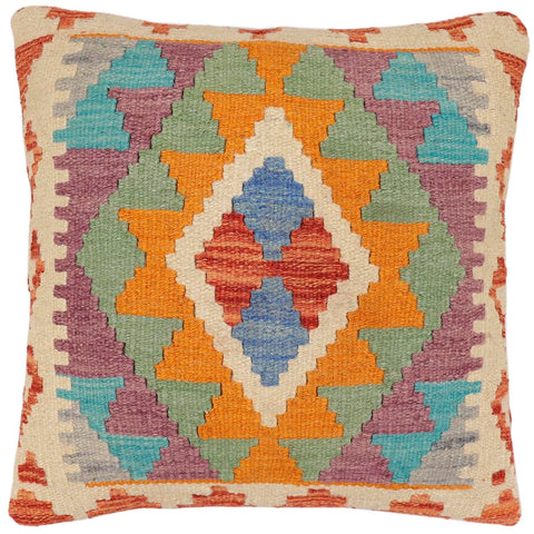 handmade Traditional Pillow Rust Blue Hand-Woven SQUARE 100% WOOL Hand woven turkish pillow2 x 2