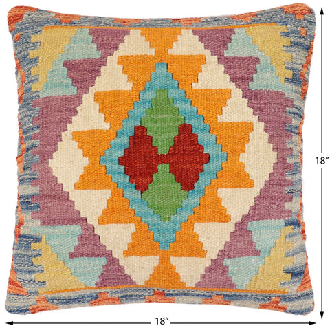 handmade Traditional Pillow Rust Blue Hand-Woven SQUARE 100% WOOL Hand woven turkish pillow2 x 2
