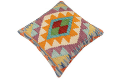 handmade Traditional Pillow Rust Blue Hand-Woven SQUARE 100% WOOL Hand woven turkish pillow2' x 2'