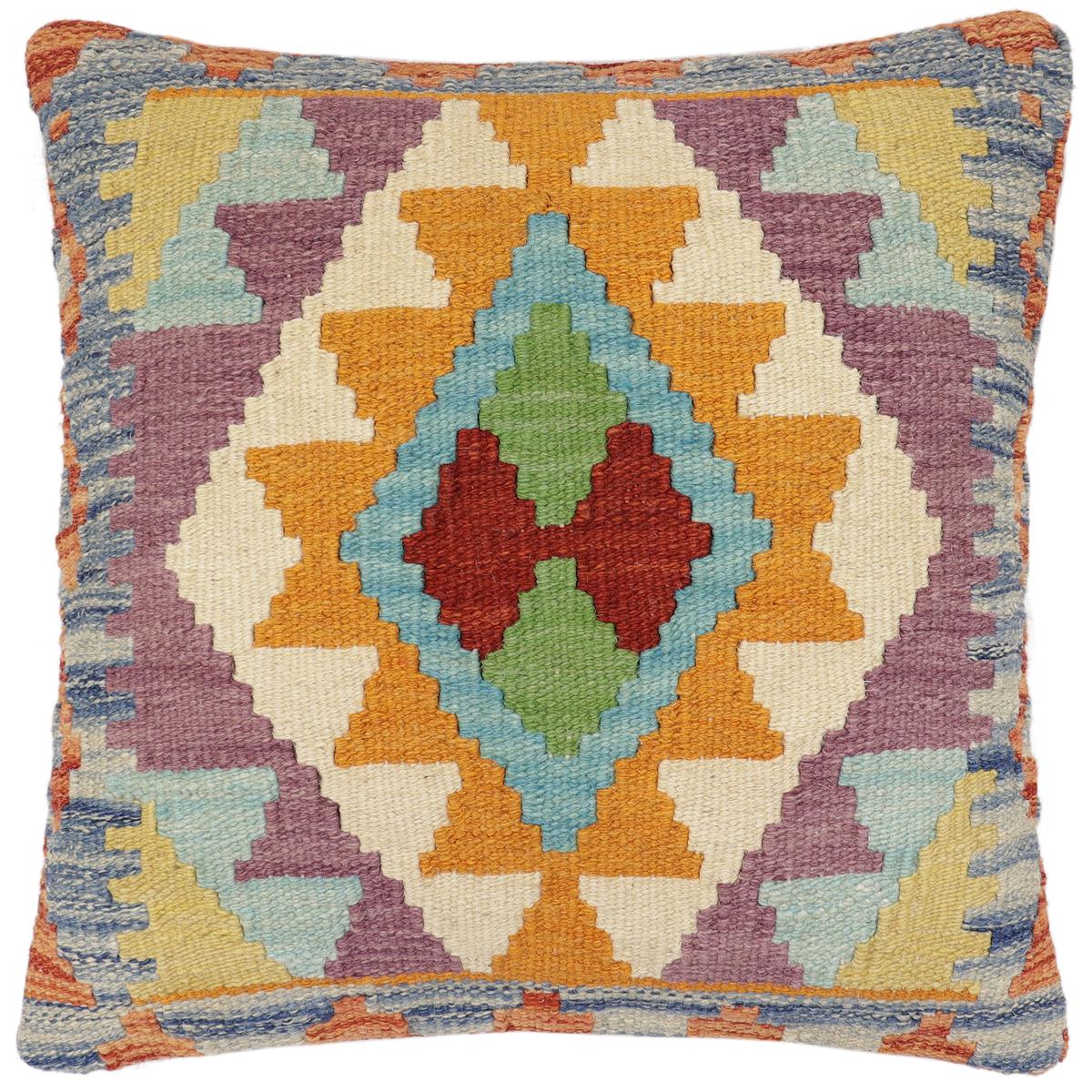 handmade Traditional Pillow Rust Blue Hand-Woven SQUARE 100% WOOL Hand woven turkish pillow2' x 2'