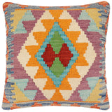handmade Traditional Pillow Rust Blue Hand-Woven SQUARE 100% WOOL Hand woven turkish pillow2' x 2'