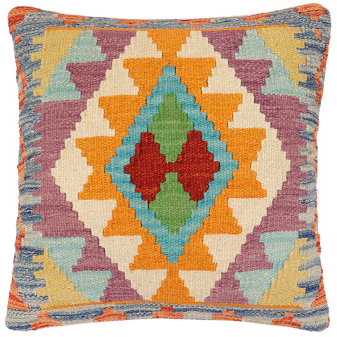 handmade Traditional Pillow Rust Blue Hand-Woven SQUARE 100% WOOL Hand woven turkish pillow2 x 2