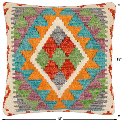 handmade Traditional Pillow Rust Blue Hand-Woven SQUARE 100% WOOL Hand woven turkish pillow2 x 2